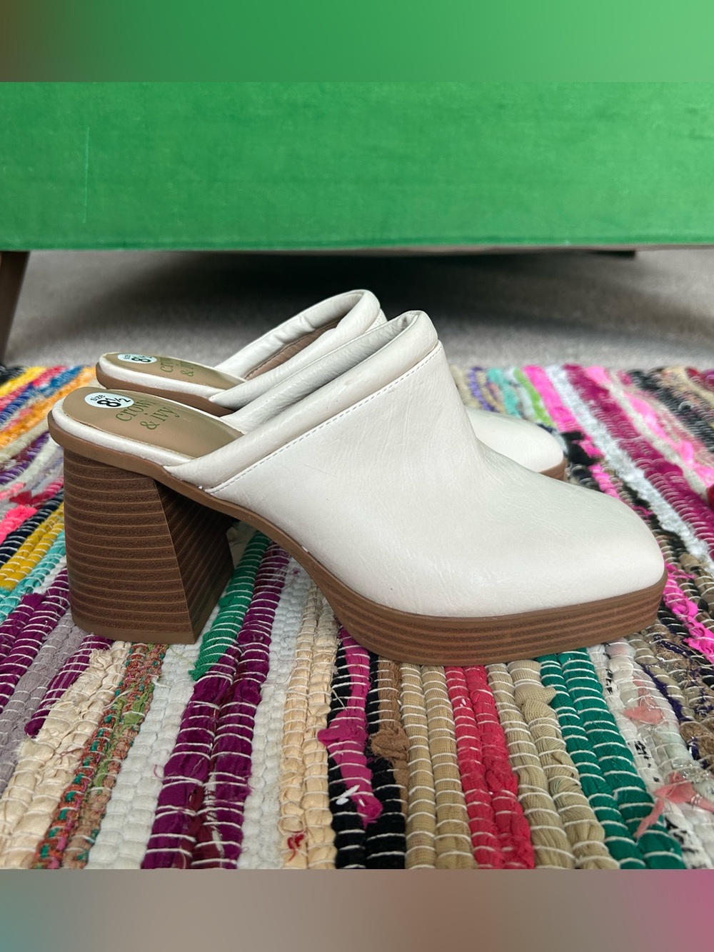 size 8.5 Crown & Ivy Lewis nwot cream Retro Platform Mules Clogs Square Toe boho